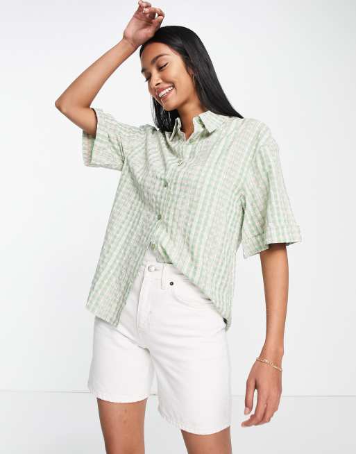 Urban Threads - Camicia con ricami floreali verde a quadretti in coordinato