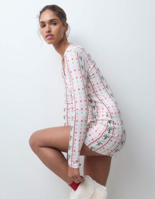 Urban Threads Christmas geribde romper met lange mouwen in feestelijke print, 5 van 5