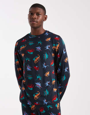 Urban Threads Christmas Long Sleeve Crew And Pajama Bottoms In Blue