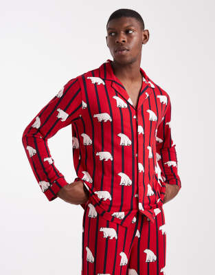 Urban Threads Christmas Long Sleeve Revere And Pants In Red