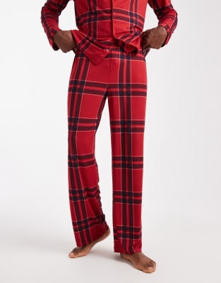 Urban Threads Christmas Long Sleeve Revere And Pants Pajama Set In Red
