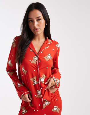 Urban Threads Christmas Long Sleeve Revere And Trouser Pyjama Set In Multi