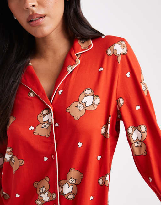Urban Threads - Christmas - Pigiama con stampa di orsetti composto da pantaloni e top a maniche lunghe con rever, 4 di 4