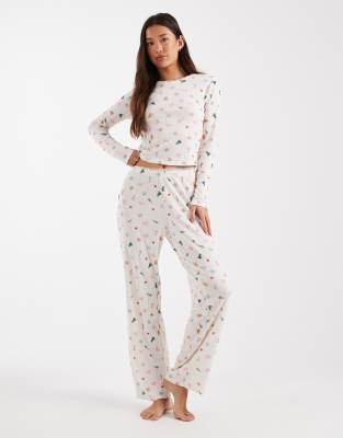 Urban Threads Christmas Pointelle Long Sleeve Pajama Top In Multi