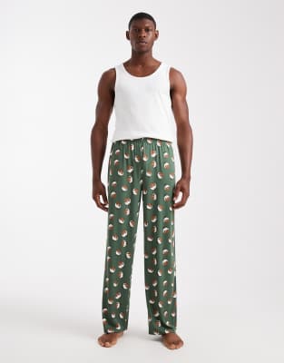 Urban Threads Christmas Pudding Pajama Pants In Green