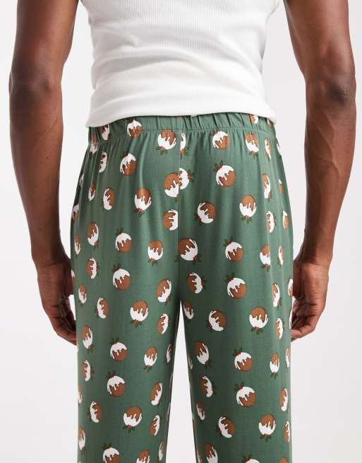 Urban Threads Christmas pudding pajama pants in green, 3 of 4