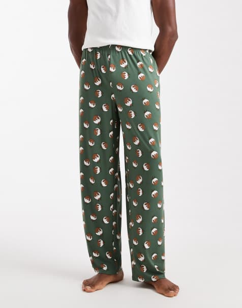 Urban Threads Christmas pudding pyjama pants in green - view 1