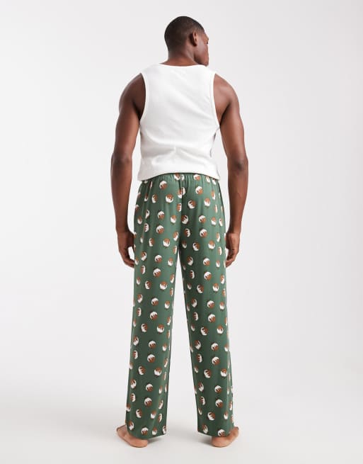 Urban Threads Christmas pudding pyjama trouser in green, 4 of 4