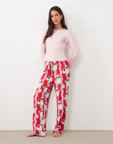 Urban Threads Christmas pyjamasset med rund halsringning och långa ärmar i randigt tomtemotiv - view 1