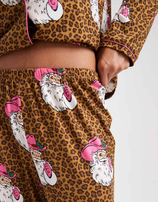 Urban Threads Christmas Santa leopard print pyjama set in brown, 3 of 4