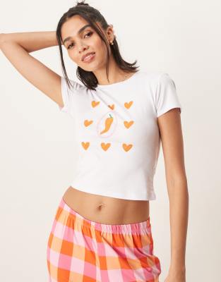 Urban Threads Urban Threads co-ord baby tee with placement chilli print-Multi