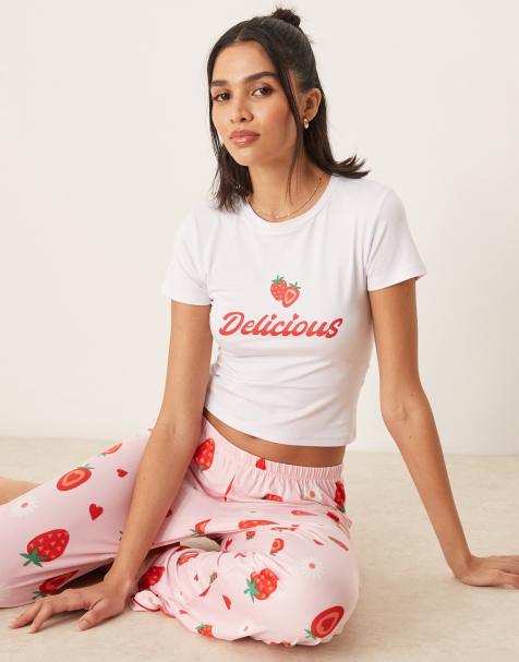 Urban Threads co-ord baby tee with placement strawberry print - view 1