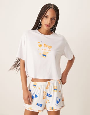 Urban Threads Urban Threads co-ord oversized cropped tee with la dolce vita print-Multi
