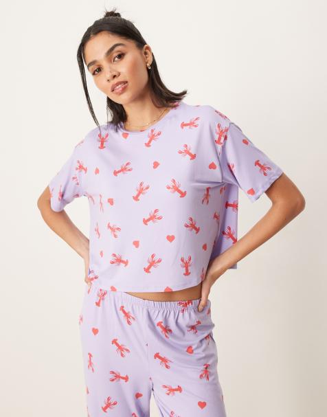 Urban Threads co-ord oversized cropped tee with lobster heart print - view 1