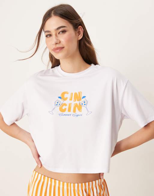 Urban Threads co-ord oversized cropped tee with summer print