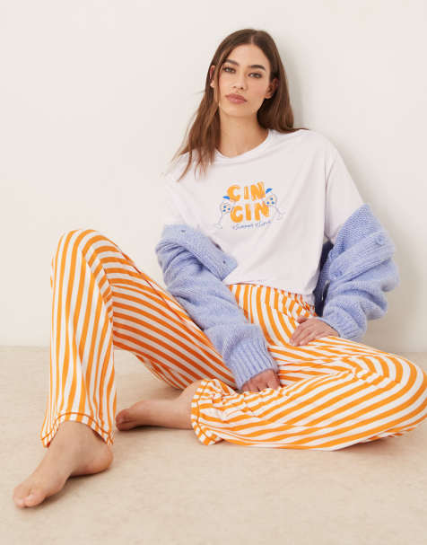 Urban Threads co-ord trousers with orange stripe print - view 1