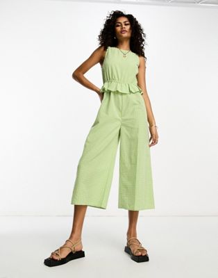 Urban Threads jumpsuit with frill detail in green gingham - ASOS Price Checker