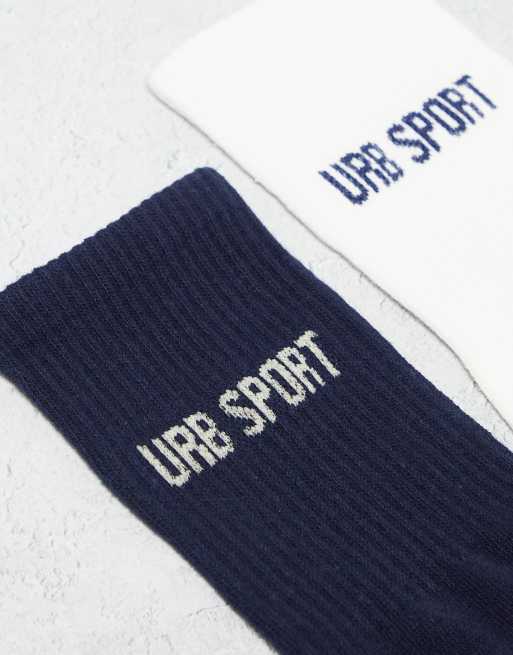Urban Threads - Confezione da 2 paia di calzini bianco sporco e blu navy, 2 di 4