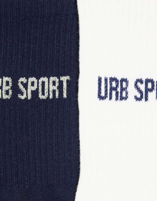 Urban Threads - Confezione da 2 paia di calzini bianco sporco e blu navy, 4 di 4