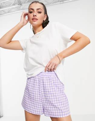 coordinating shorts in lilac gingham-Purple