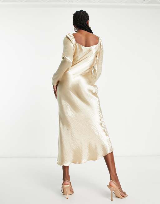 white christmas dresses Champagne Bodycon Cowl Neck Jersey Maxi Dress – IRHAZ