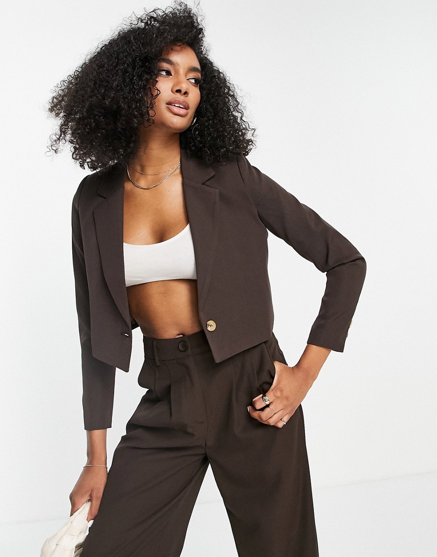 Urban Threads cropped blazer co-ord in chocolate brown