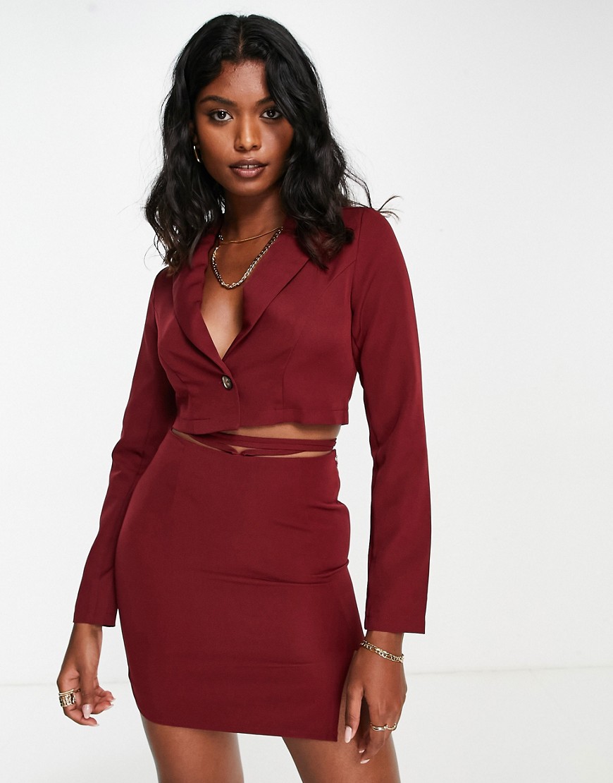 Urban Threads cropped blazer co-ord in deep red