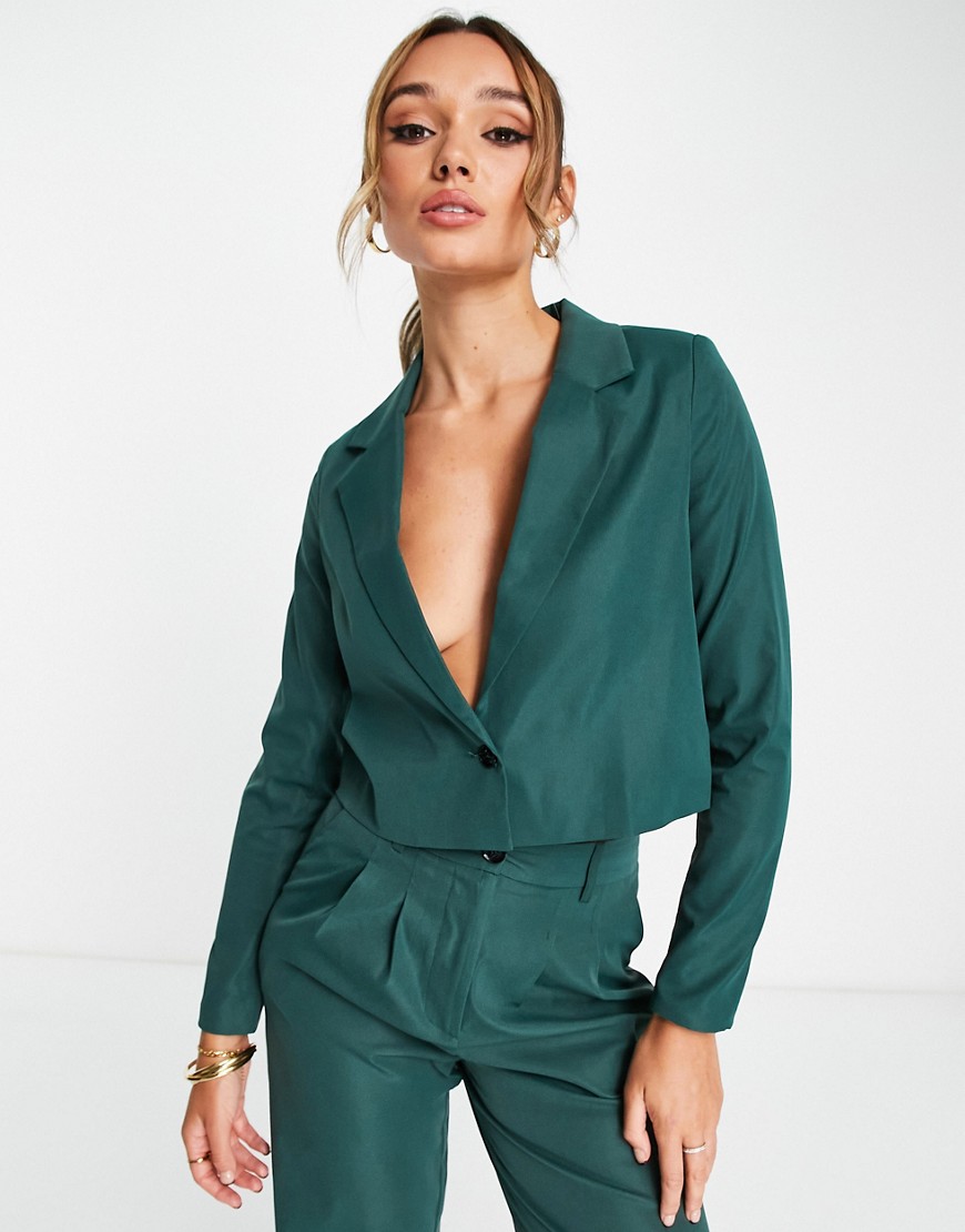 Urban Threads cropped blazer co-ord in forest green-Navy