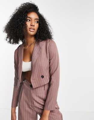 Urban Threads Cropped Blazer Co-Ord In Lavender Pinstripe-Purple