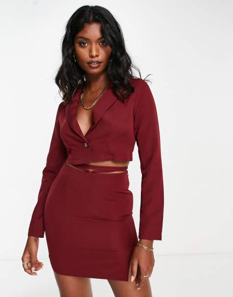 Urban Threads cropped blazer in deep red - part of a set - view 1