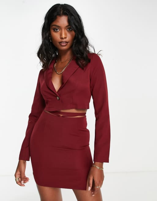 Urban Threads cropped blazer in deep red - part of a set