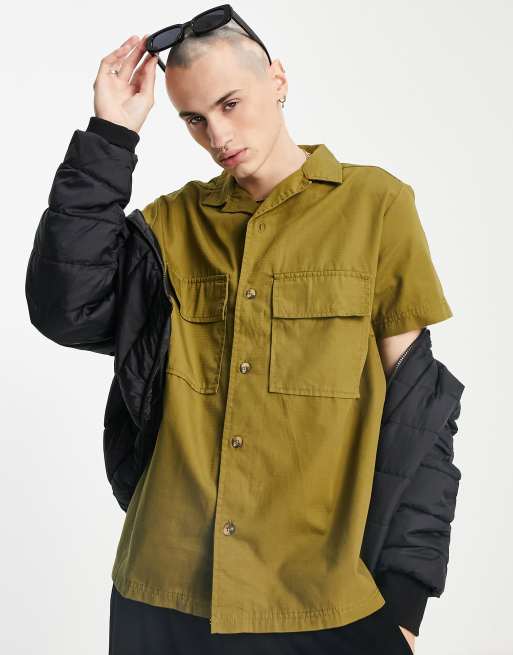 Urban Threads cuban collar short-sleeved shirt in khaki (part of a set)