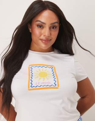 Urban Threads Curve Baby Tee With Placement Summer Sun Print - Part Of A Set-multi