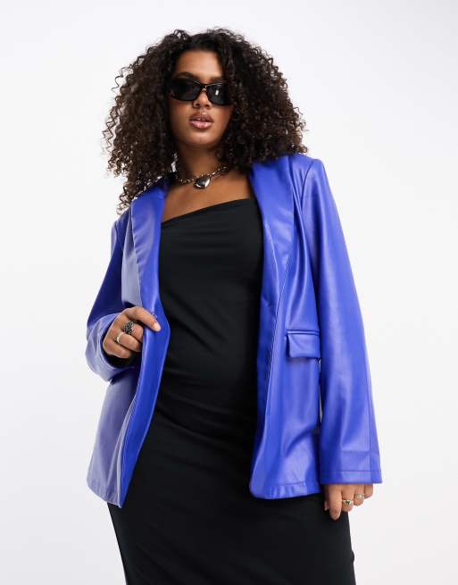 Urban Threads Curve - Blazer d'ensemble en imitation cuir - Bleu de cobalt