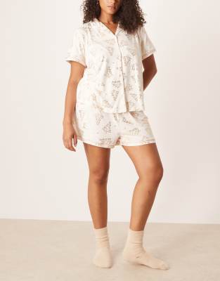 Urban Threads Curve - Christmas - Pyjama aus Polyester mit kurzärmligem Oberteil mit Reverskragen und Shorts mit Weihnac...