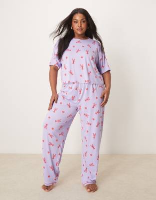 Urban Threads Urban Threads Curve co-ord trousers with lobster heart print-Multi