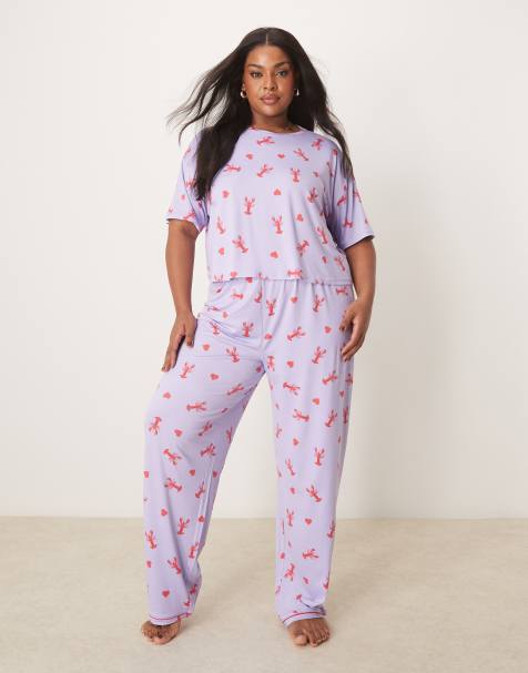 Urban Threads Curve co-ord trousers with lobster heart print - view 1