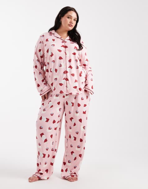 Urban Threads Curve dessert print pyjama set in pink - view 1