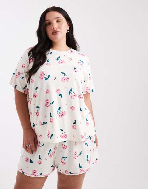 Urban Threads Curve disco cherry print pajama set in pink - view 1