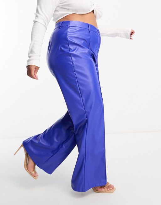 Urban Threads Curve faux leather wide leg pants in cobalt blue - part of a  set