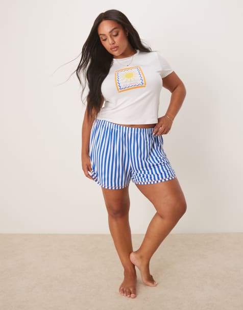 Urban Threads Curve – Gestreifte Pyjama-Shorts mit Oversize-Schnitt, Kombiteil - view 1