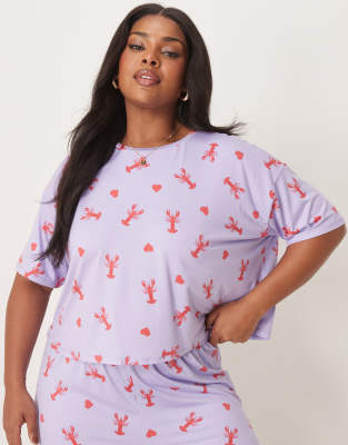 Urban Threads Curve - Kurzes Oversize-T-Shirt mit Hummer- und Herz-Print, Kombiteil-Bunt