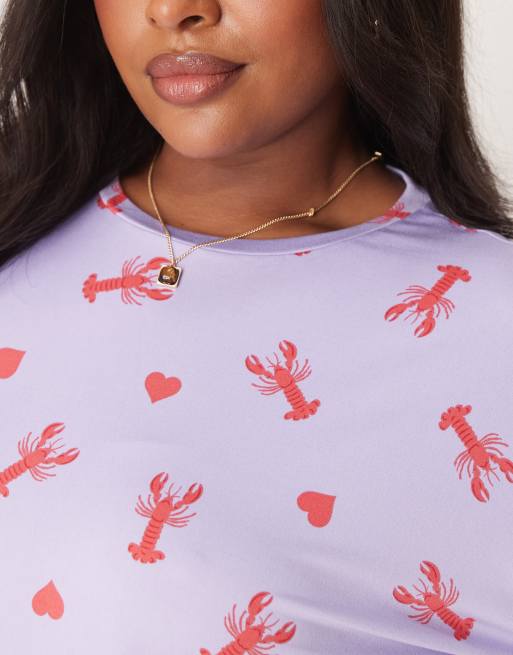Urban Threads Curve – Kurzes Oversize-T-Shirt mit Hummer- und Herz-Print, Kombiteil, 4 von 4