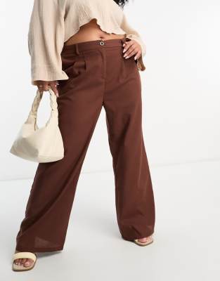 Urban Threads Curve linen blend wide leg pants in chocolate brown (part of a set)