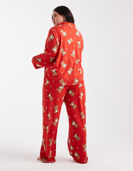 Urban Threads Curve - Pigiama natalizio con stampa di orsetti composto da pantaloni e top a maniche lunghe con rever, 4 di 4