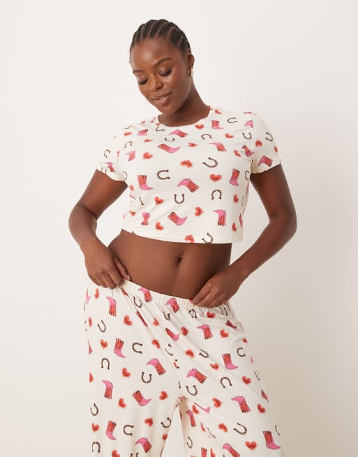 Urban Threads Curve – Piżama z poliestru w kowbojski wzór: T-shirt i spodnie