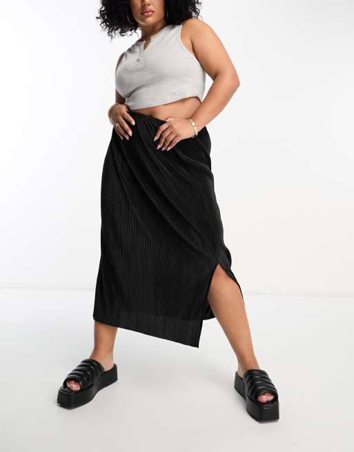 Urban Threads Curve plisse midi skirt in black