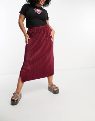 Urban Threads Curve plisse midi skirt in burgundy