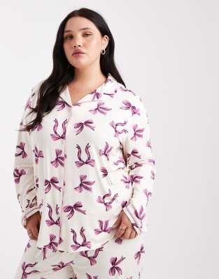 Urban Threads Curve - Pyjama, bestehend aus langärmligem Hemd mit Reverskragen und Hose mit Schleifenmuster-Bunt