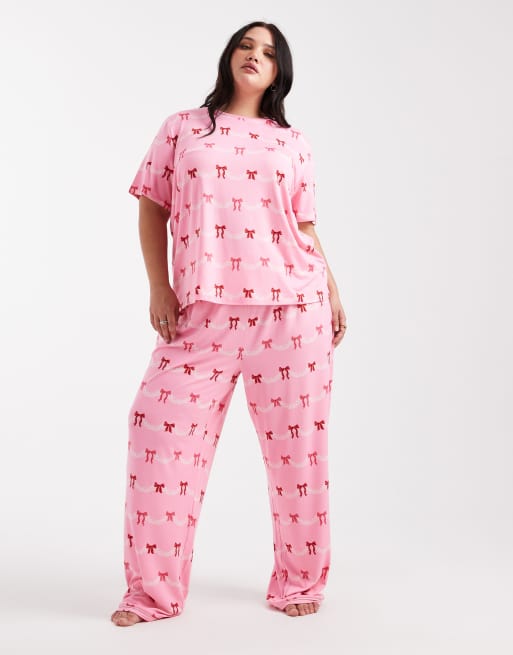 Urban Threads Curve - Pyjama de Noël à imprimé nœuds avec pantalon et top à manches courtes et revers, 2 de 4